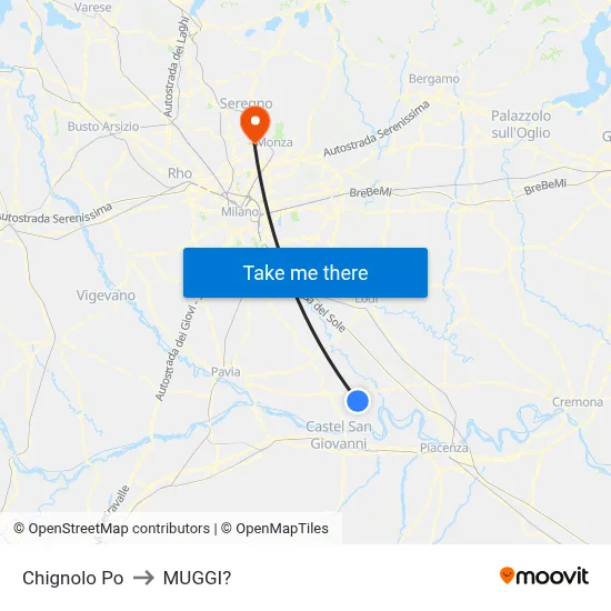 Chignolo Po to Muggiò map