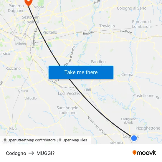 Codogno to Muggiò map
