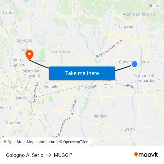 Cologno Al Serio to Muggiò map