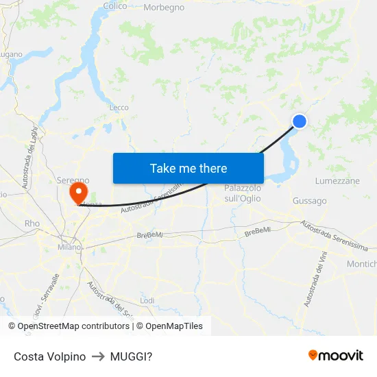 Costa Volpino to Muggiò map
