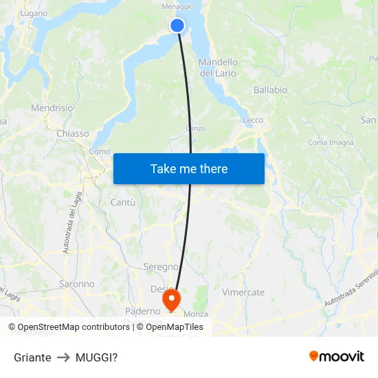 Griante to Muggiò map