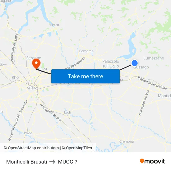 Monticelli Brusati to Muggiò map