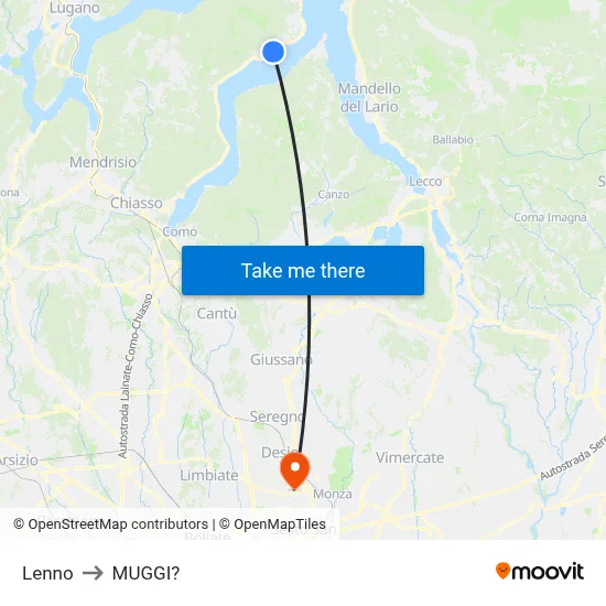Lenno to Muggiò map