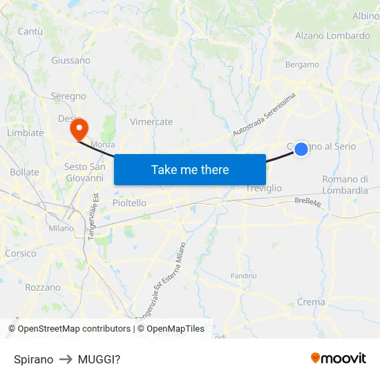 Spirano to Muggiò map