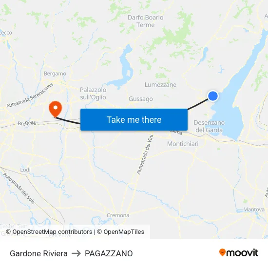 Gardone Riviera to PAGAZZANO map