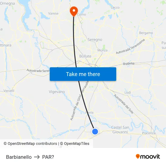 Barbianello to Parre map