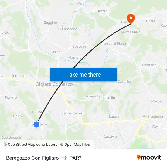 Beregazzo con Figliaro to Parre map