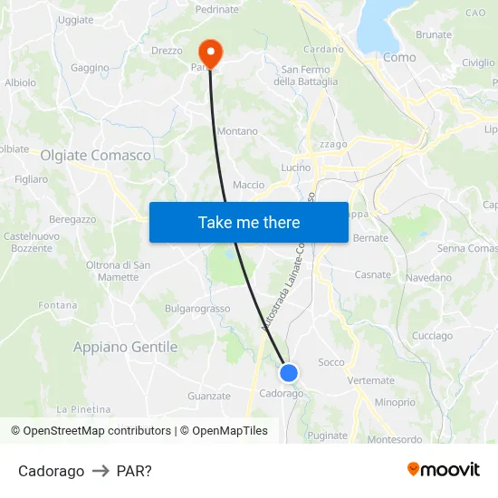 Cadorago to Parre map