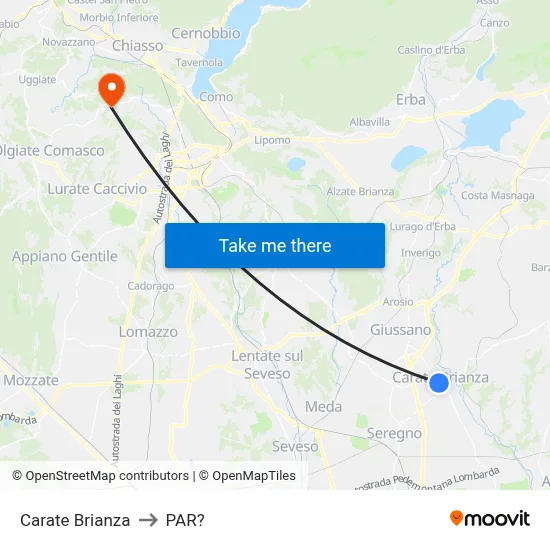 Carate Brianza to Parre map