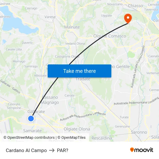 Cardano al Campo to Parre map
