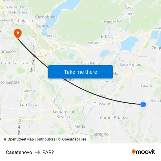 Casatenovo to Parre map