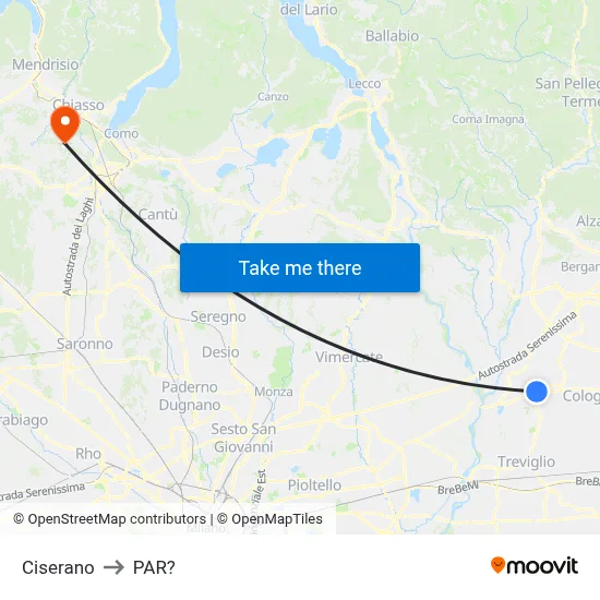 Ciserano to Parre map