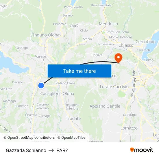 Gazzada Schianno to Parre map