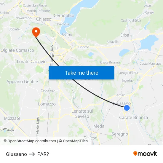 Giussano to Parre map