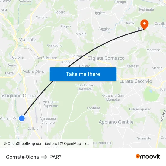 Gornate-Olona to Parre map