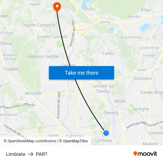Limbiate to Parre map