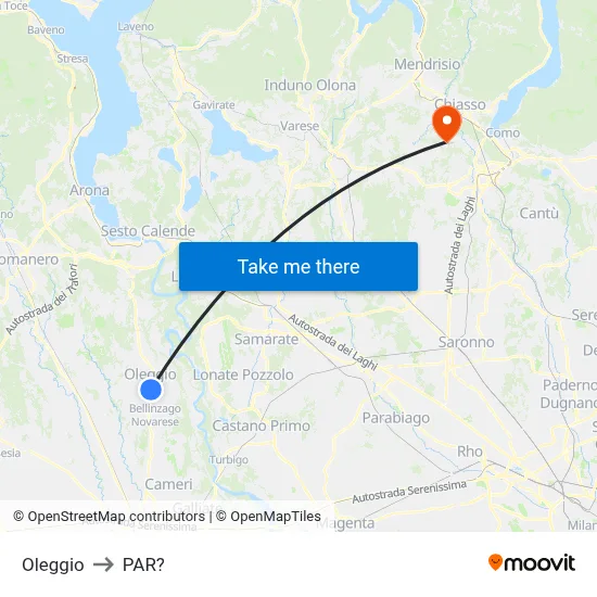 Oleggio to Parre map