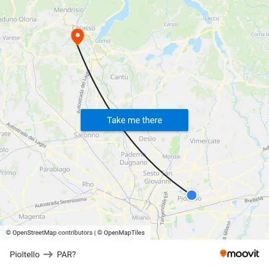 Pioltello to Parre map