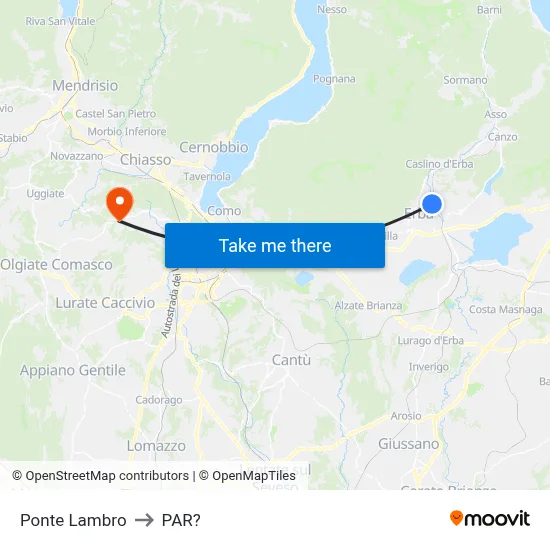 Ponte Lambro to Parre map
