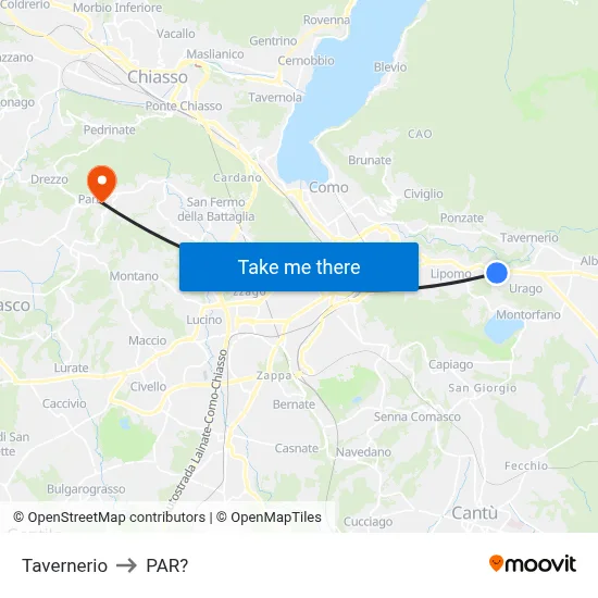 Tavernerio to Parre map