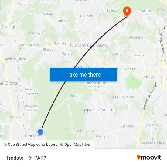 Tradate to Parre map