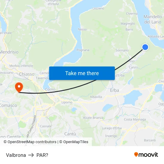 Valbrona to Parre map