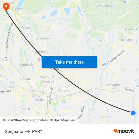 Sergnano to Parre map