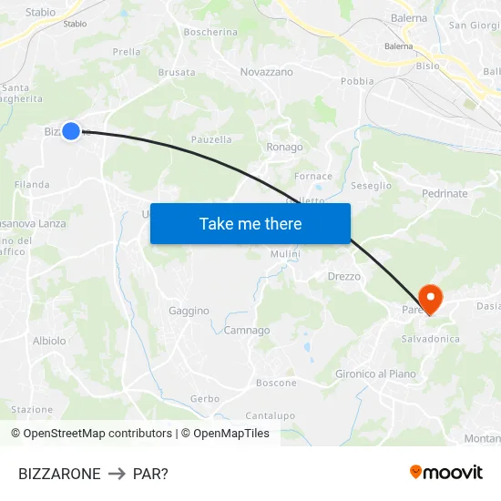 Bizzarone to Parre map