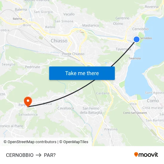 Cernobbio to Parre map