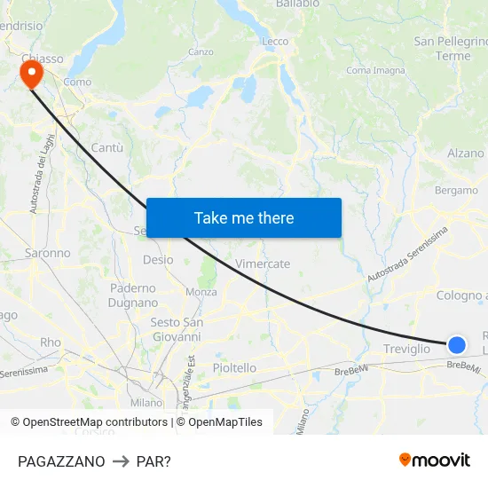 Pagazzano to Parre map