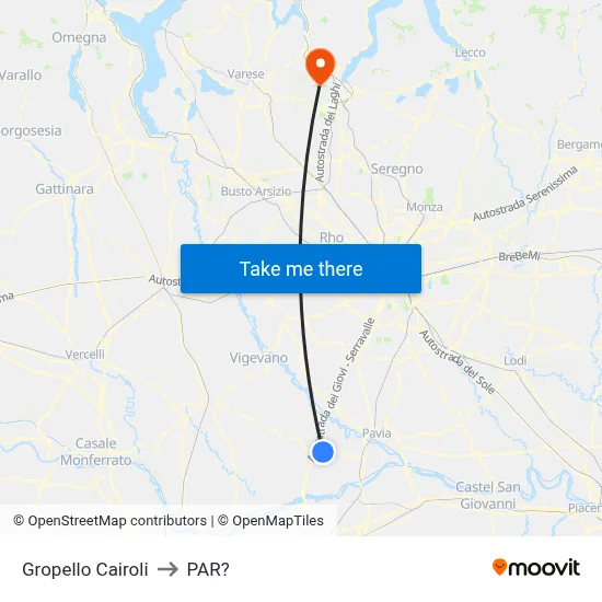 Gropello Cairoli to Parre map