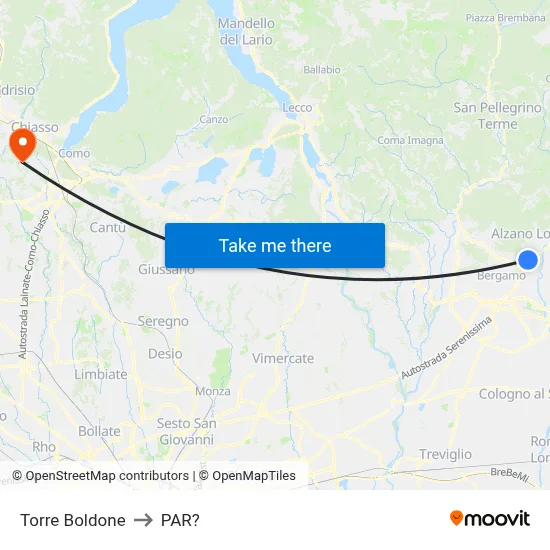 Torre Boldone to Parre map