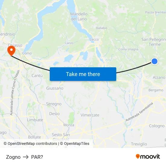 Zogno to Parre map