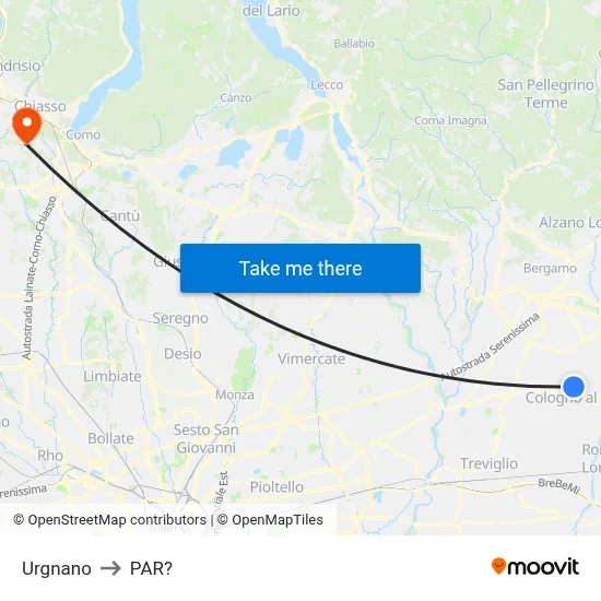 Urgnano to Parre map