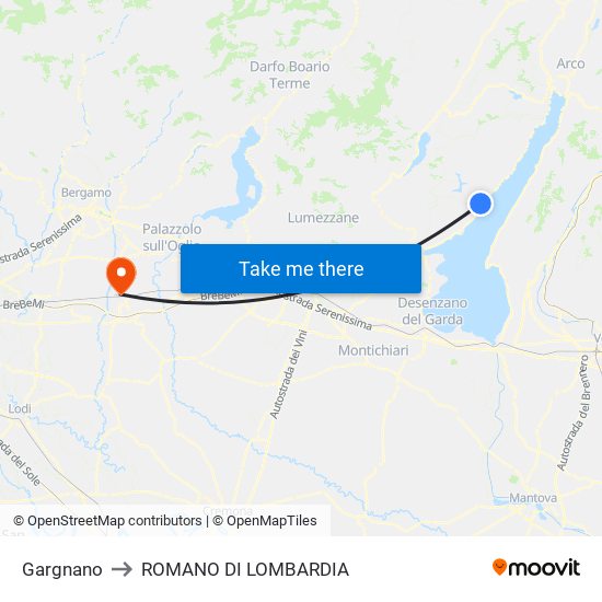 Gargnano to ROMANO DI LOMBARDIA map