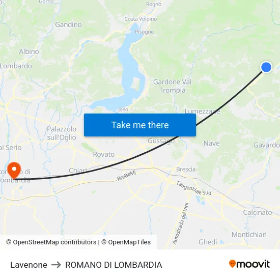 Lavenone to Romano di Lombardia map