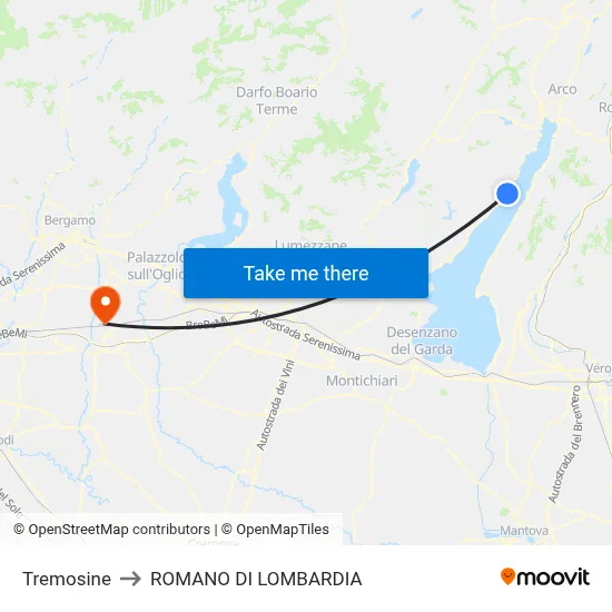 Tremosine to Romano di Lombardia map