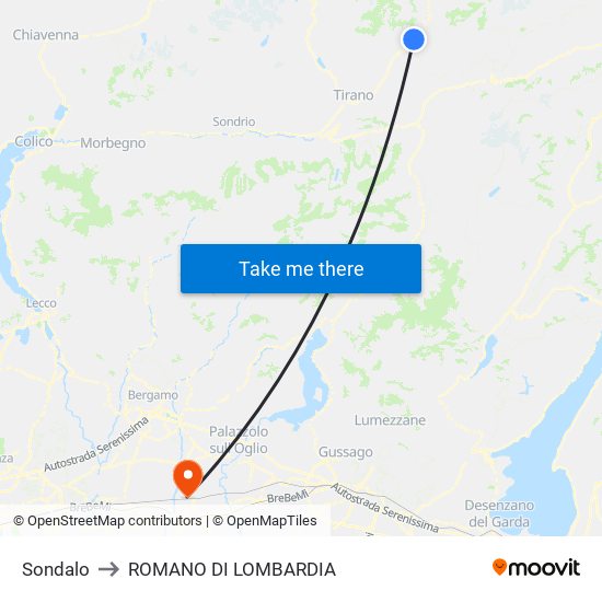 Sondalo to ROMANO DI LOMBARDIA map