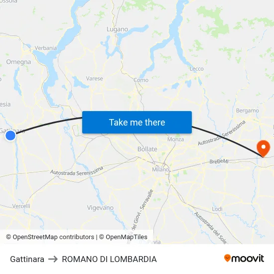 Gattinara to Romano di Lombardia map