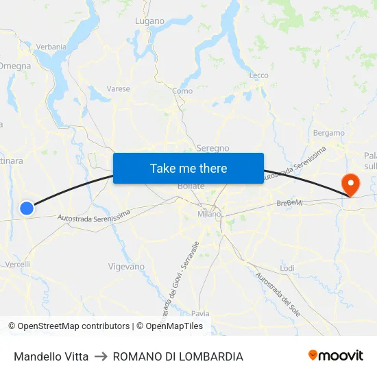 Mandello Vitta to Romano di Lombardia map