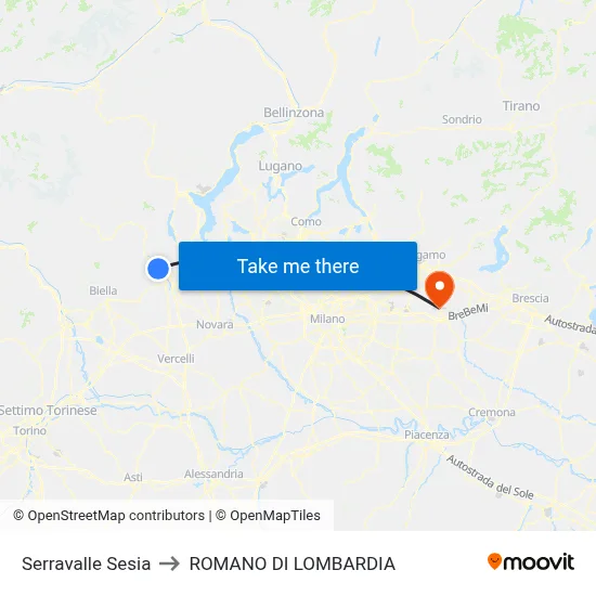 Serravalle Sesia to ROMANO DI LOMBARDIA map