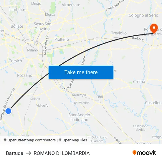 Battuda to Romano di Lombardia map