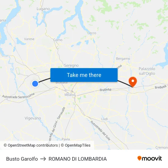 Busto Garolfo to Romano di Lombardia map