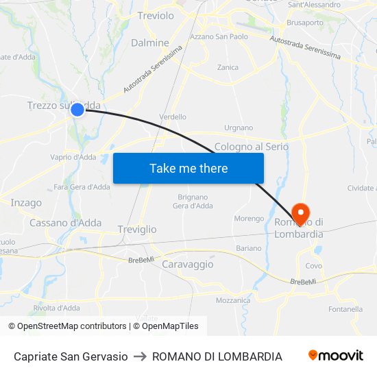 Capriate San Gervasio to ROMANO DI LOMBARDIA map