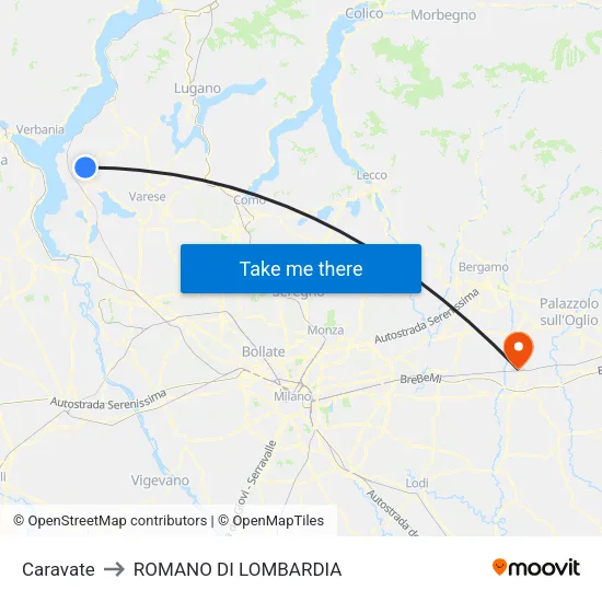Caravate to Romano di Lombardia map