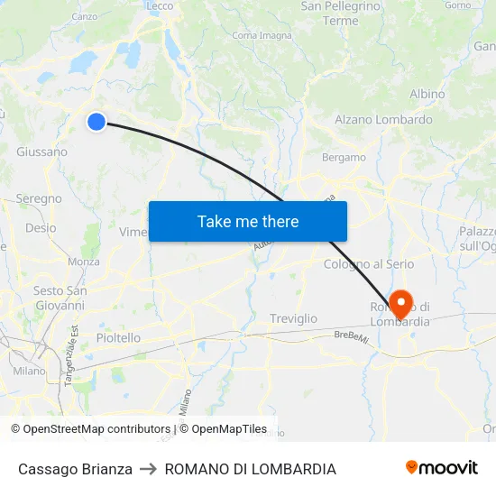 Cassago Brianza to Romano di Lombardia map