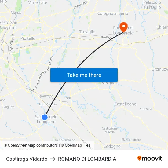 Castiraga Vidardo to Romano di Lombardia map