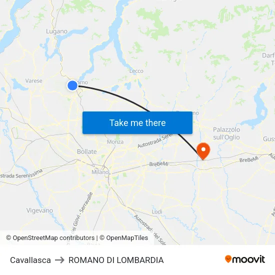 Cavallasca to Romano di Lombardia map