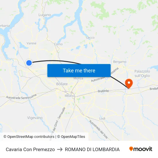 Cavaria con Premezzo to Romano di Lombardia map