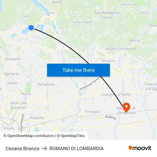 Cesana Brianza to Romano di Lombardia map